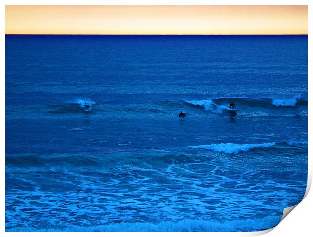 Sunset Surfers Print by Jules Camfield