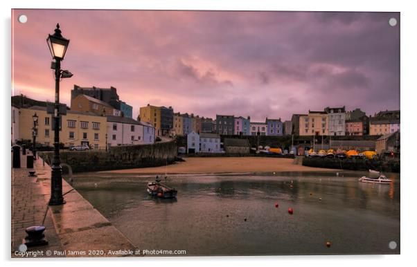 Tenby Harbour at dawn. Acrylic by Paul James