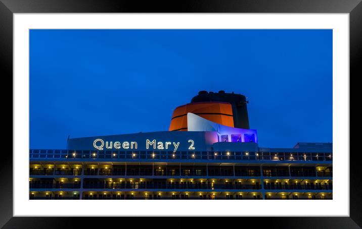 Queen Mary 2 at twilight Framed Mounted Print by Jason Wells
