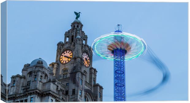 Spinning with the Liver Birds Canvas Print by Jason Wells