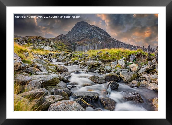 Tryfan Mountain Rapids Snowdonia  Framed Mounted Print by Adrian Evans