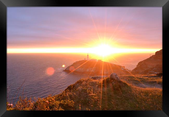 Sun Rays at South Stack Anglesey Framed Print by Amy Knight