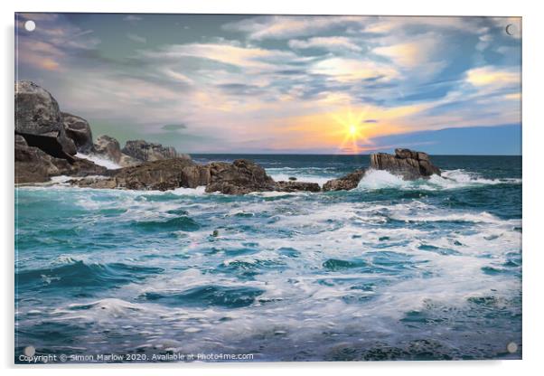 Rough Seas off St Mary's on the Isles of Scilly Acrylic by Simon Marlow