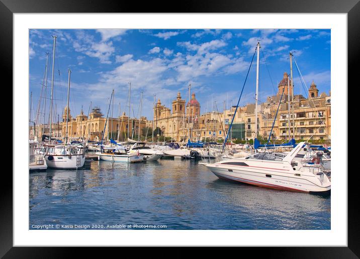 Malta: Vittoriosa Yachts and History Framed Mounted Print by Kasia Design