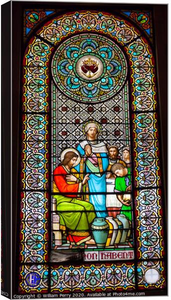 Stained Glass Window Jesus Mary Cana Monastery Montserrat Catalonia Spain Canvas Print by William Perry