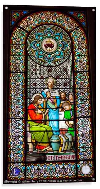 Stained Glass Window Jesus Mary Cana Monastery Montserrat Catalonia Spain Acrylic by William Perry