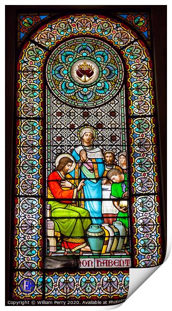 Stained Glass Window Jesus Mary Cana Monastery Montserrat Catalonia Spain Print by William Perry