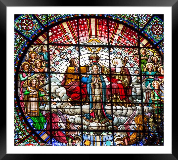 Stained Glass Jesus Mary Rose Window Montastery Montserrat Catalonia Spain Framed Mounted Print by William Perry