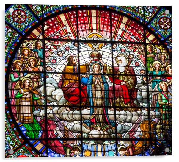 Stained Glass Jesus Mary Rose Window Montastery Montserrat Catalonia Spain Acrylic by William Perry