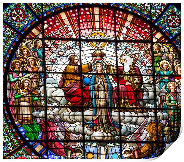 Stained Glass Jesus Mary Rose Window Montastery Montserrat Catalonia Spain Print by William Perry