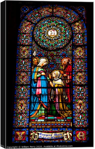 Stained Glass Mary Elizabeth Monastery Montserrat Catalonia Spain Canvas Print by William Perry