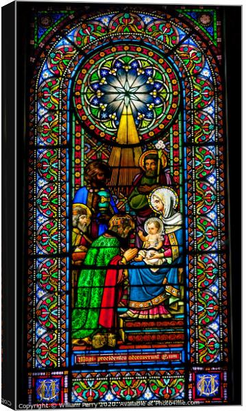 Stained Glass Magi Three Kings Baby Jesus Mary Montserrat Catalonia Spain Canvas Print by William Perry