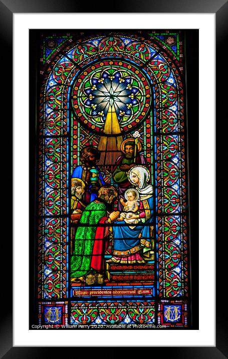 Stained Glass Magi Three Kings Baby Jesus Mary Montserrat Catalonia Spain Framed Mounted Print by William Perry