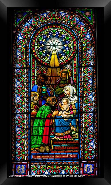 Stained Glass Magi Three Kings Baby Jesus Mary Montserrat Catalonia Spain Framed Print by William Perry