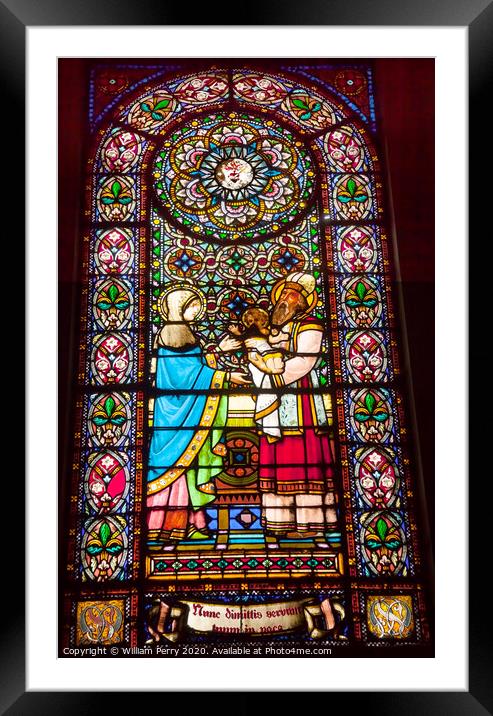 Stained Glass Baby Jesus Mary Rabbi Montserrat Catalonia Spain Framed Mounted Print by William Perry