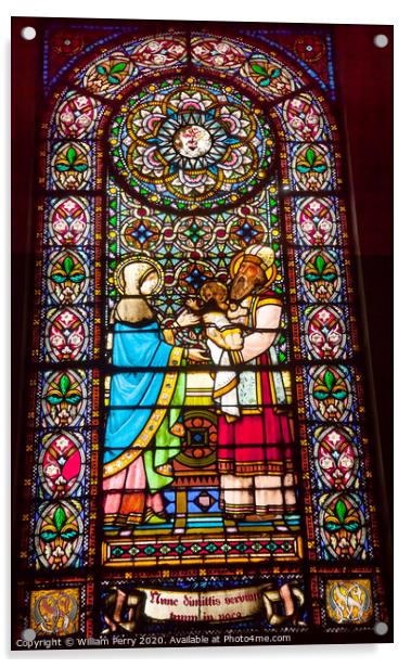 Stained Glass Baby Jesus Mary Rabbi Montserrat Catalonia Spain Acrylic by William Perry