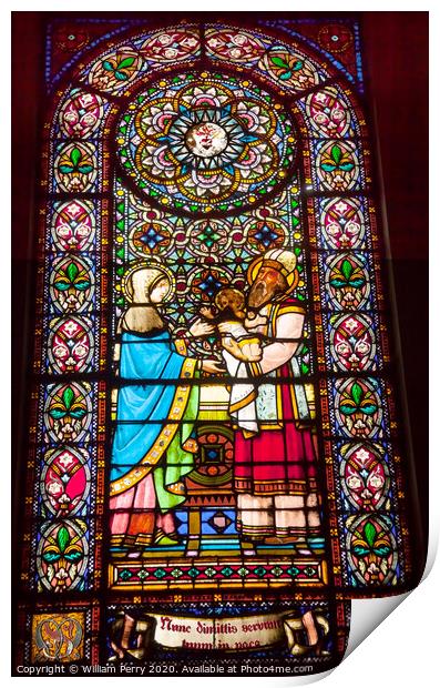 Stained Glass Baby Jesus Mary Rabbi Montserrat Catalonia Spain Print by William Perry