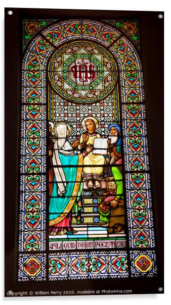 Stained Glass Window Young Jesus Mary Temple Montserrat Catalonia Spain Acrylic by William Perry