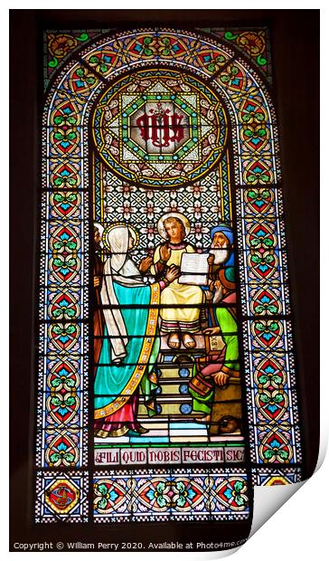 Stained Glass Window Young Jesus Mary Temple Montserrat Catalonia Spain Print by William Perry