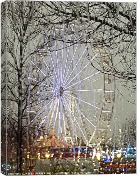 Festive Ferris Wheel and fairground fun throug the Canvas Print by HELEN PARKER