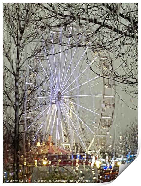 Festive Ferris Wheel and fairground fun throug the Print by HELEN PARKER