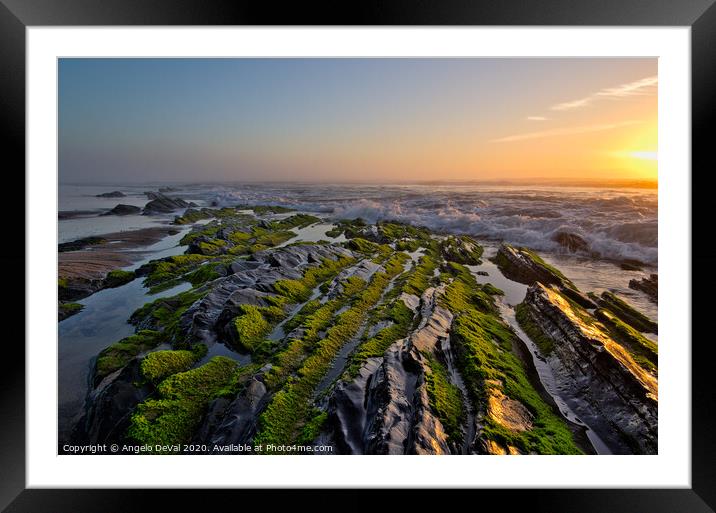 Coming Beach Waves on Schist Rocks Framed Mounted Print by Angelo DeVal