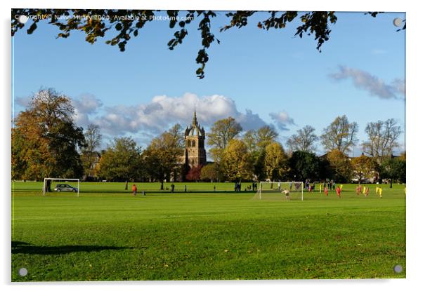 A football match takes place on the South Inch, Perth, Scotland Acrylic by Navin Mistry