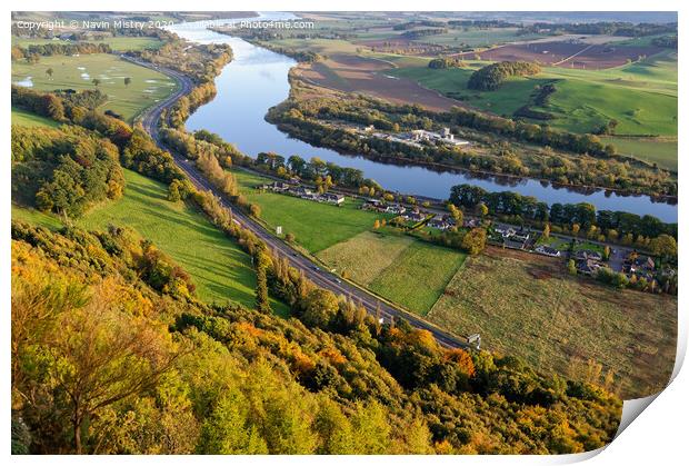 A view North from Kinnoull Hill, Perth, Scotland during Autumn Print by Navin Mistry
