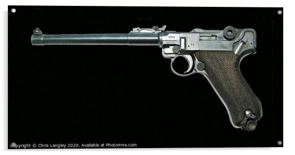 WW1 Luger 9mm Artillery Pistol Acrylic by Chris Langley