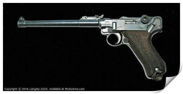 WW1 Luger 9mm Artillery Pistol Print by Chris Langley
