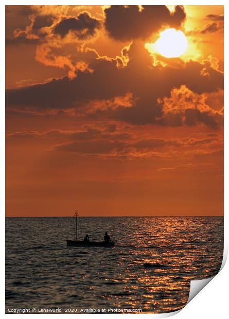 Boat with fishermen in Cuba Print by Lensw0rld 