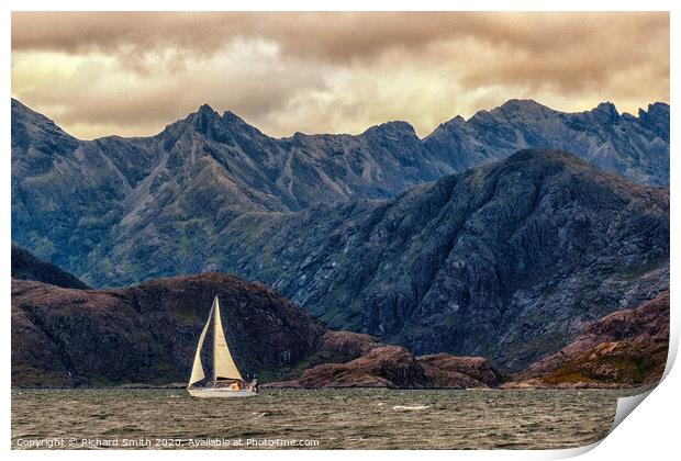 A yacht crosses Loch na Cuilce in front of the Cuillins Print by Richard Smith