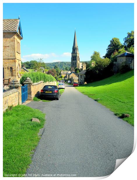 The countryside village of Edensor in Derbyshire.  Print by john hill