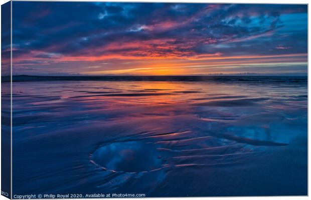 Sand Patterns and Sunset Reflections, Maryport Canvas Print by Philip Royal