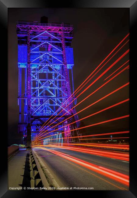 Newport Bridge Light Streaks Framed Print by Stephen Bailey