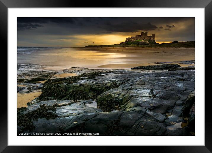 Majestic Bamburgh Castle overlooking the North Sea Framed Mounted Print by richard sayer