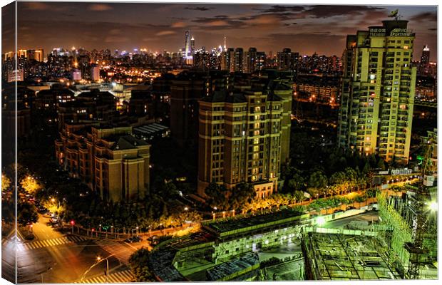 JinQiao, Shanghai - Night time cityscape looking t Canvas Print by Phil Hall