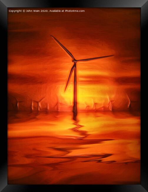 Windmills at Sunset (Digital Art) Framed Print by John Wain