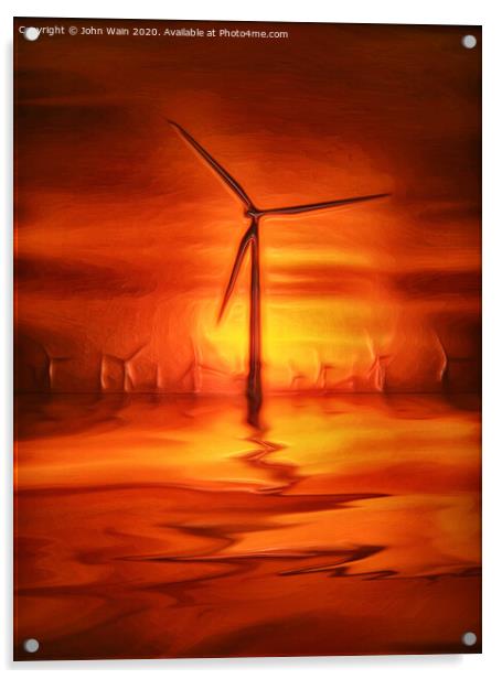 Windmills at Sunset (Digital Art) Acrylic by John Wain