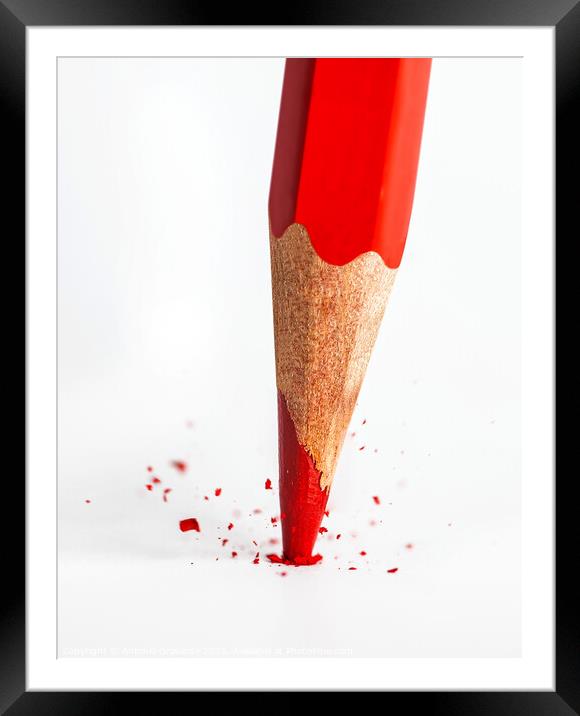 Broken tip of red pencil Framed Mounted Print by Antonio Gravante