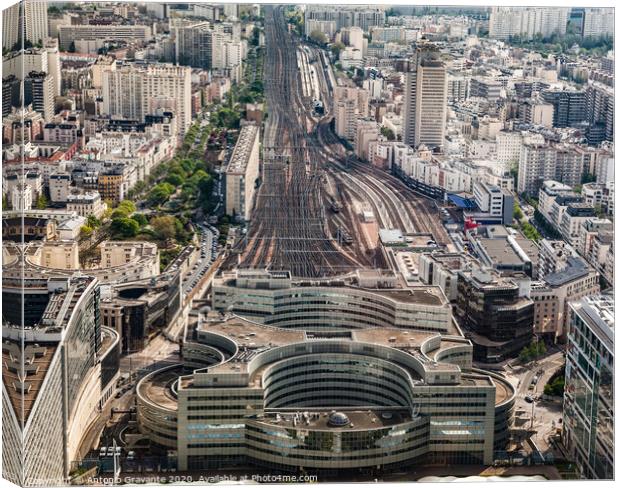 Aerial view of railway station, Paris Canvas Print by Antonio Gravante