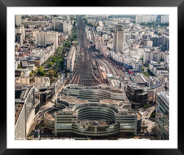 Aerial view of railway station, Paris Framed Mounted Print by Antonio Gravante