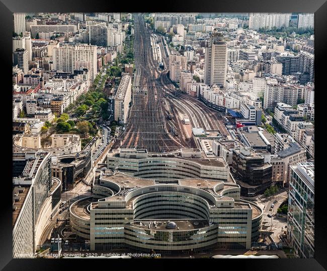 Aerial view of railway station, Paris Framed Print by Antonio Gravante