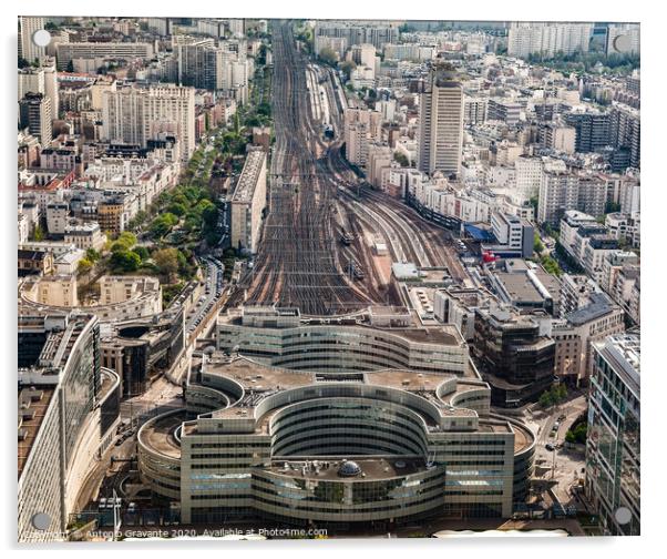 Aerial view of railway station, Paris Acrylic by Antonio Gravante