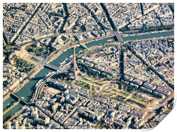 Paris aerial view with Eiffel Tower Print by Antonio Gravante