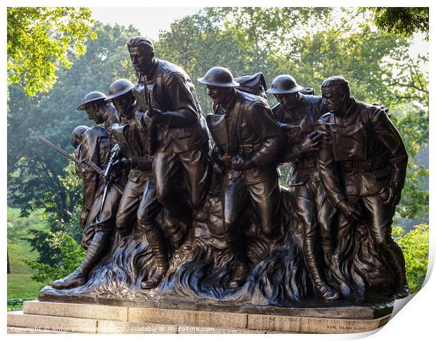 New York Statue of soldiers of I World War, Central Park. Print by Antonio Gravante