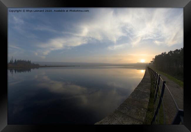 Mirrored sunset in water at redmires reservoir, fish eye perspective Framed Print by Rhys Leonard