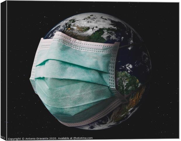 Planet earth with surgical mask. Canvas Print by Antonio Gravante