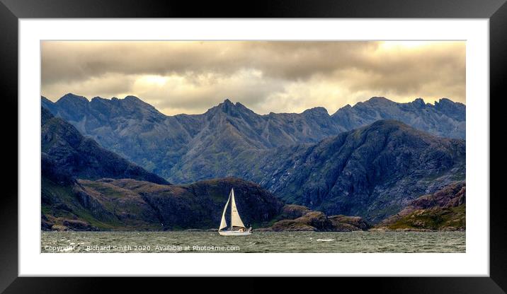 Yacht crossing Loch na Cuilce in front of the Cuillins Framed Mounted Print by Richard Smith