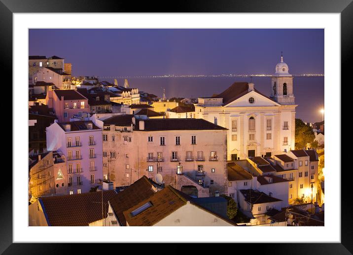 Lisbon at Night in Portugal Framed Mounted Print by Artur Bogacki